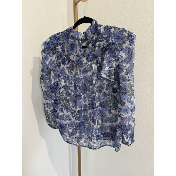 Sabina Musayev Designer Top Blue lavender Sheer Floral Print Women’s Small - Picture 3 of 6